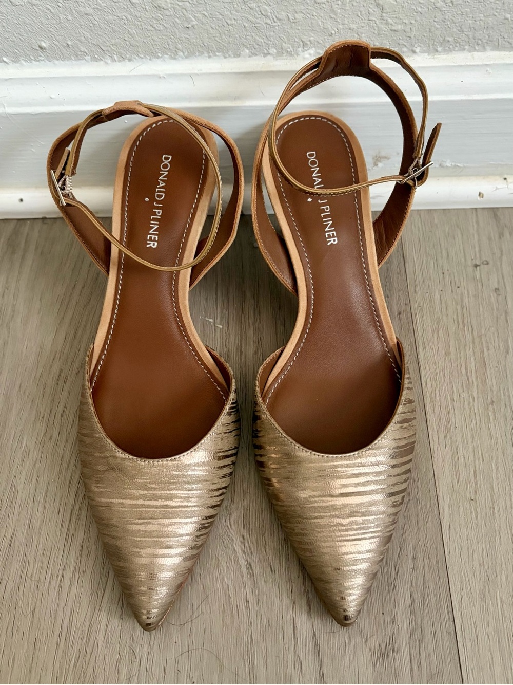 Donald J. Pliner Gold Pointed-Toe Ankle-Strap Heels